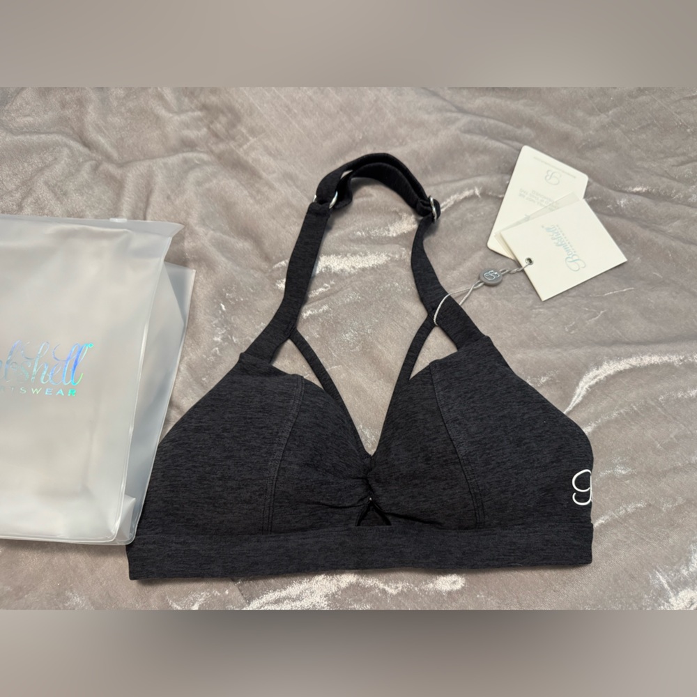 Bombshell Sportswear iron edge Heathered Black Sports Bra